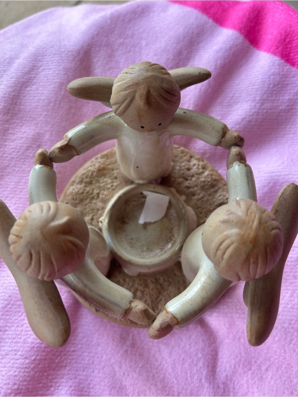 Kirklands Cream Ceramic Angel Trio Tealight Holder